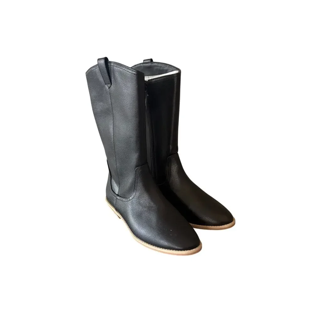 Cat & Jack Kids Black Mid Calf Boots Side Zip Size 4 Faux Leather